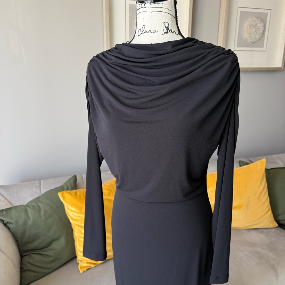 Zara Black Long Sleeve Draped Dress